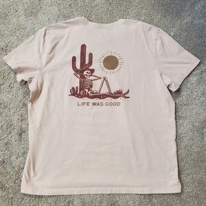 Life Is Good Beige Tee with Brown Graphic